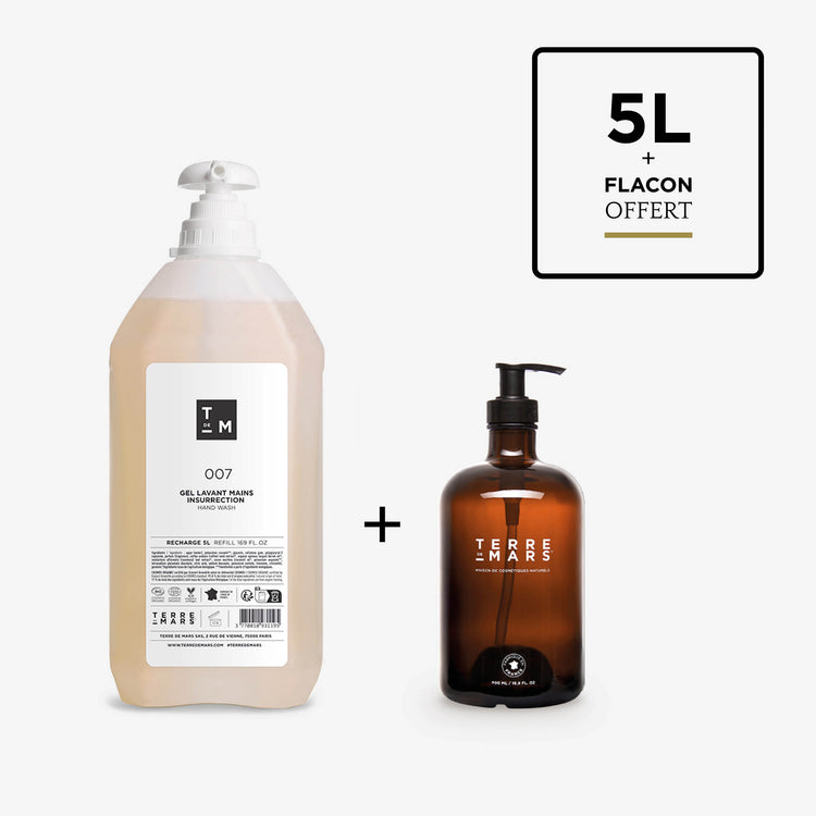 Gel Lavant Mains Insurrection — 5L. + Flacon en verre vide