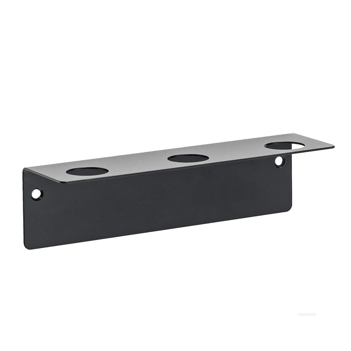 Wall-mounted stainless steel bottle holder for 500ml Terre de Mars bottles.